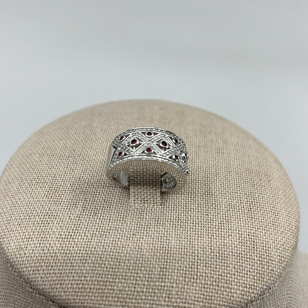 Vintage HJS 925 Sterling Silver Filigree Garnet Ruby Band Ring Size 5 Korea - Picture 13 of 15